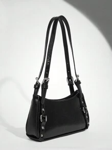 SHEIN BAE Sac à épaule noir style moto décontracté pour femmes