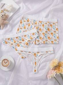 3pcs/Set Sexy Seamless Panty Briefs, Simple Casual Low-Rise, Cute Printed Women's Underwear, Comfortable - Multicolor - View 3