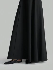 Ontre Black Fabric Splicing Spaghetti Strap Flared Hem Evening Formal Dress - Black - View 3