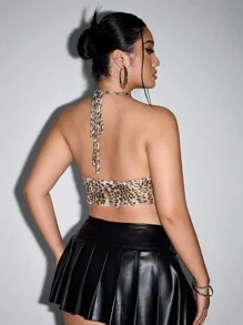 SHEIN ICON Plus Size Leopard Print Mesh Ruched Spaghetti Strap Camisole Cami Top