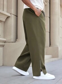 Manfinity Homme 男式加大码纯色抽绳口袋休闲裤 - 綠色 - 查看 3