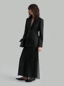 Ontre Nuova collezione primavera 2025 per donna, giacca di tailleur a forma di campana con vita modellata, tinta unita, con risvolto, manica lunga, vestibilità slim, abbigliamento da lavoro per ufficio e professioniste urbane - nero - Visualizzare 5