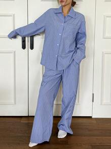 DAZY Conjunto de pijama casual a rayas minimalista