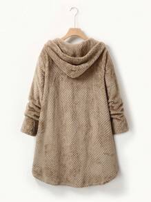 Áo khoác trùm đầu nhung màu trơn thường ngày cỡ lớn, mùa thu và đông - màu nâu - Xem 2
