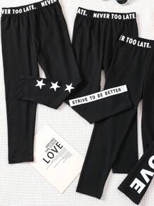 SHEIN Casual legging met letterprint voor jonge meisjes, dagelijks gebruik