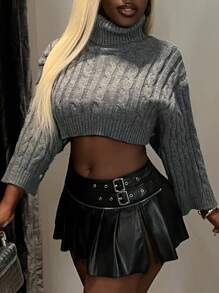 Zolique New Design Sexy & Simple Grey Cable Knit Loose Fit Oversized Button Cuff Ladies Sweater Knit Pullover Fall Winter Outfit