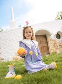 Robe à manches longues avec col brodé de fleurs mignonne pour jeune fille, style élégant et doux, automne hiver - Prune - Voir 1