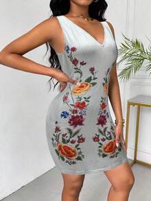SHEIN Clasi Women's V-Neck Sleeveless Floral Print Casual Mini Dress