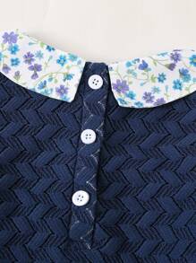 SHEIN Baby Girl Casual French Ditsy Ditsy Floral 2 In 1 Collared Sweater, Suitable For Outdoor Wear