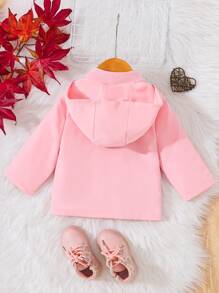 Chaqueta casual cortavientos con capucha desmontable de color liso, de manga larga y con diseño multifuncional de doble botonadura para niñas bebé - Rosa - Ver 8