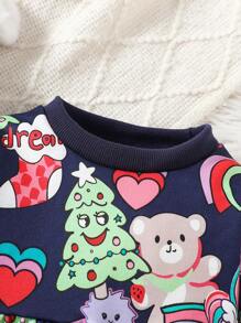 Baby Girl Autumn Winter Cute All-Over Unicorn & Coffee Cup Print Long Sleeve Sweatshirt Dress, Fashionable Versatile Indoor Outdoor Outfit - Multicolor - View 5