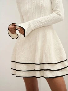 COSMINA Women's Casual Patchwork Trim Layered Hem Old Money Style Elegant Dress, Fall And Winter