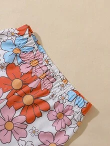 3 件套女婴休闲花卉和字母印花长袖荷叶边连体衣、喇叭裤和头带套装，春季/秋季 - 白色 - 查看 6