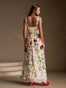 Anewsta 3D Flower Accent Waist Tie Strap Dress - Multicolor - View 2