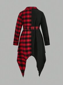 Calvaya Đầm thường ngày kẻ caro dài tay họa tiết bất đối xứng thời trang xuân hè cỡ lớn cho nữ - Nhiều màu - Xem 2