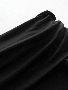 Women Off Shoulder Long Sleeve Solid Color Casual Short Dress - Black - View 4