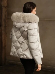 Anewsta Women's Fashionable Minimalist Fitted Hooded Jacket - Apricot - View 7