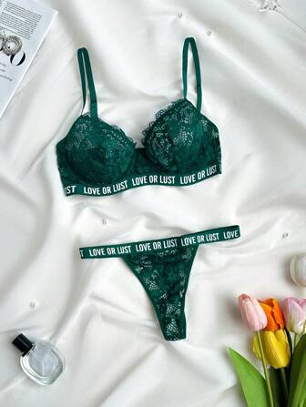 Kvinnors enfärgade brevtryck Bikinitopp & underdel Sexiga underkläder set