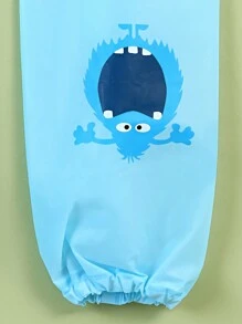 Boys' Cute Monster Print Waterproof Raincoat With Shoe Covers,Outdoor Hiking School Rain Jacket Set