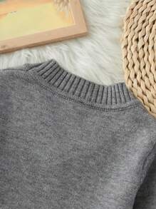 SHEIN Explorewe Áo khoác cardigan dài tay màu trơn họa tiết đơn hàng khuy đơn giản cho bé trai, mùa thu đông - Xám - Xem 7