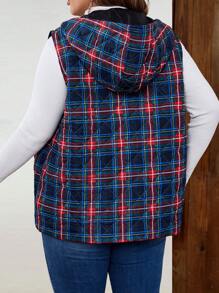 EMERY ROSE Cappotto imbottito casual senza maniche a stampa quadrettata per donne taglie comode