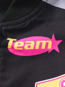 SHEIN Sparklyn Digital Print Zip-Up Jacket For Tween Girl, Casual Vacation,Holiday,Summer,Travel