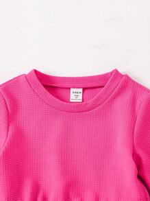 SHEIN Elladie kids 年轻女孩优雅天鹅绒花卉印花长袖连衣裙，秋冬