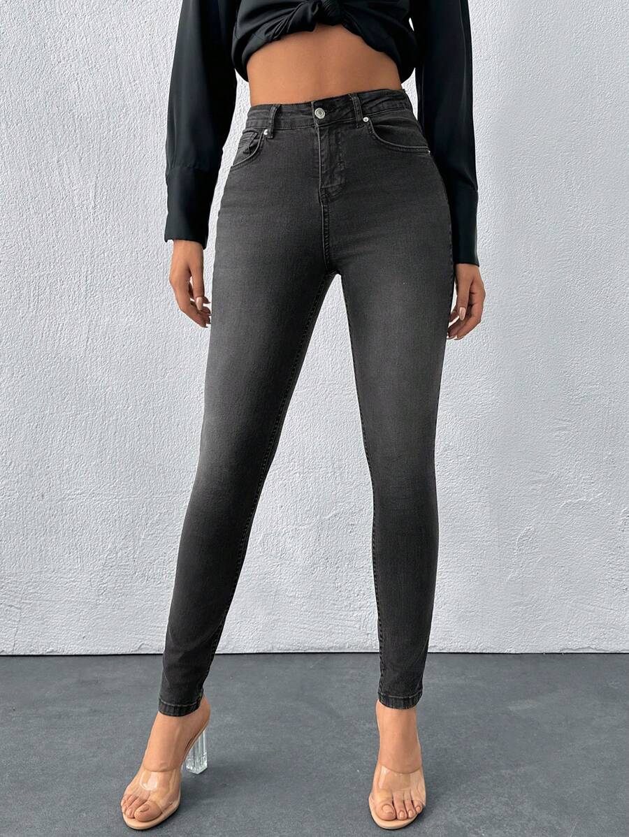 Cloudara Skinny Jeans Without Belt - Black - View 1