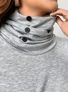 EMERY ROSE 女士纯色长袖休闲纽扣运动衫 - 灰色 - 查看 3