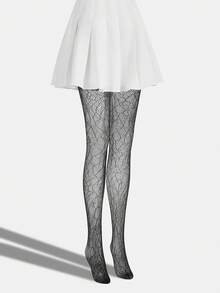 SHEIN BAE 1 Cặp tất ren gợi cảm, dễ thương, màu đen có họa tiết dành cho nữ, thích hợp mặc thường ngày, dự tiệc - màu đen - Xem 6