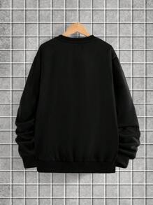 男士休闲圆领毛衣，长袖黑色圣诞主题派对亲子运动衫，秋冬 - 黑色 - 查看 2