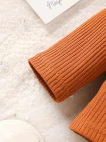 2 pièces Ensemble chemisier à manches longues avec col volant et pantalon de couleur unie pour filles