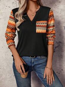 SHEIN LUNE Camiseta de manga larga casual para mujer - Multicolor - Ver 6
