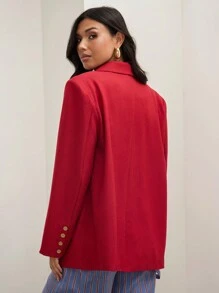 COSMINA 女式秋季红色翻领长袖前扣休闲西装外套 - 紅色 - 查看 2