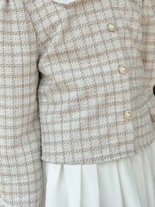 SHEIN 女孩的彼得潘领优雅甜美格子泡泡袖衬衫 - 杏色 - 查看 6