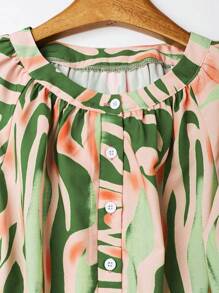 SHEIN LUNE 前扣长袖全印花休闲连衣裙 - 彩色 - 查看 4