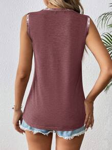 SHEIN Tall Casual Vacation Contrast Trim Round Neck Tank Top - Red Violet - View 2