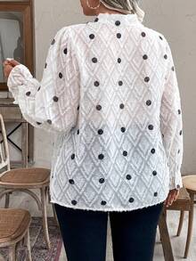 Celure Plus Size Ladies' Elegant Polka Dot Bow Tie Blouse, Spring & Summer - White - View 2