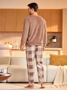 Provexi Provexi 男士纯色圆领长袖上衣和长裤两件套蓬松家居服套装，秋冬保暖舒适 - 彩色 - 查看 2