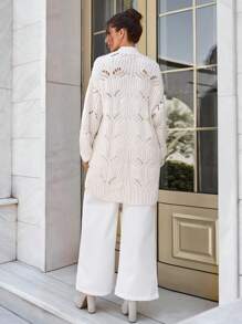 RueChic Women Solid Color Pocket Detailed Long Chunky Cardigan - White - View 5