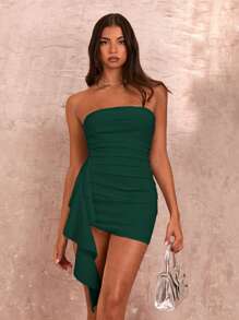 SHEIN BAE Women's White Sleeveless Ruffled High Slit Wrap Dress With Flounce Hem, Summer - Dark Green - View 5