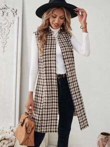 SHEIN LUNE 女士休闲格子无袖夹克，秋季