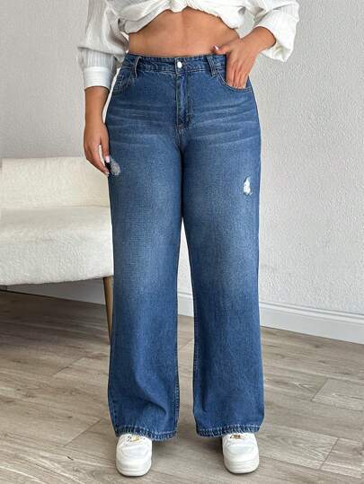 EURMUSE HIGH RISE STRAIGT CUT RIPPED PLUS SIZE WOMEN JEAN