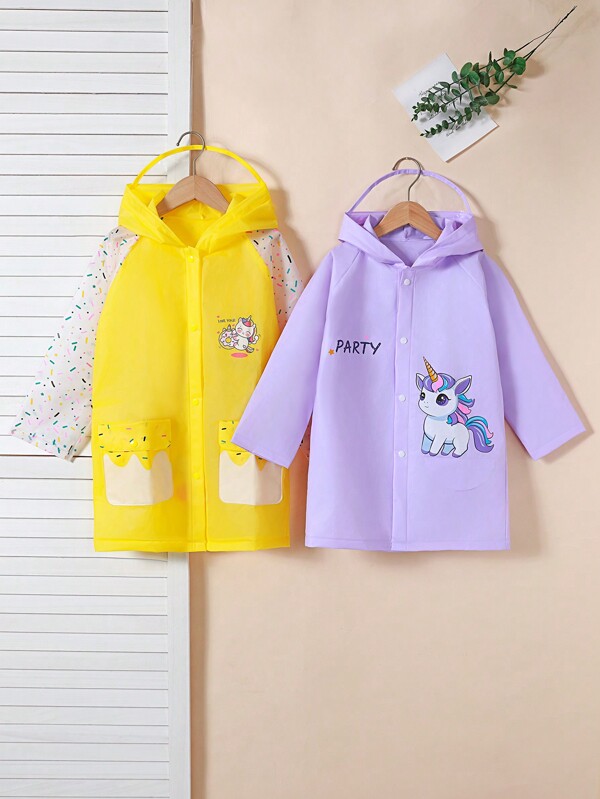 Cute Unicorn Printed Waterproof Raincoat For Kids, Outdoor,School Walking