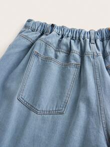 SHEIN CURVE+ Plus Size Non-Stretch Denim Straight Leg Jeans - Blue - View 4