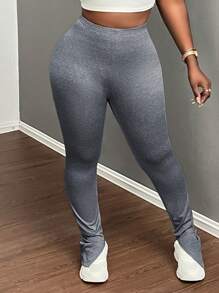 Slaydiva 女士休闲街头风灰色九分裤，后袋开衩裤脚，修身剪裁 - 灰色 - 查看 4