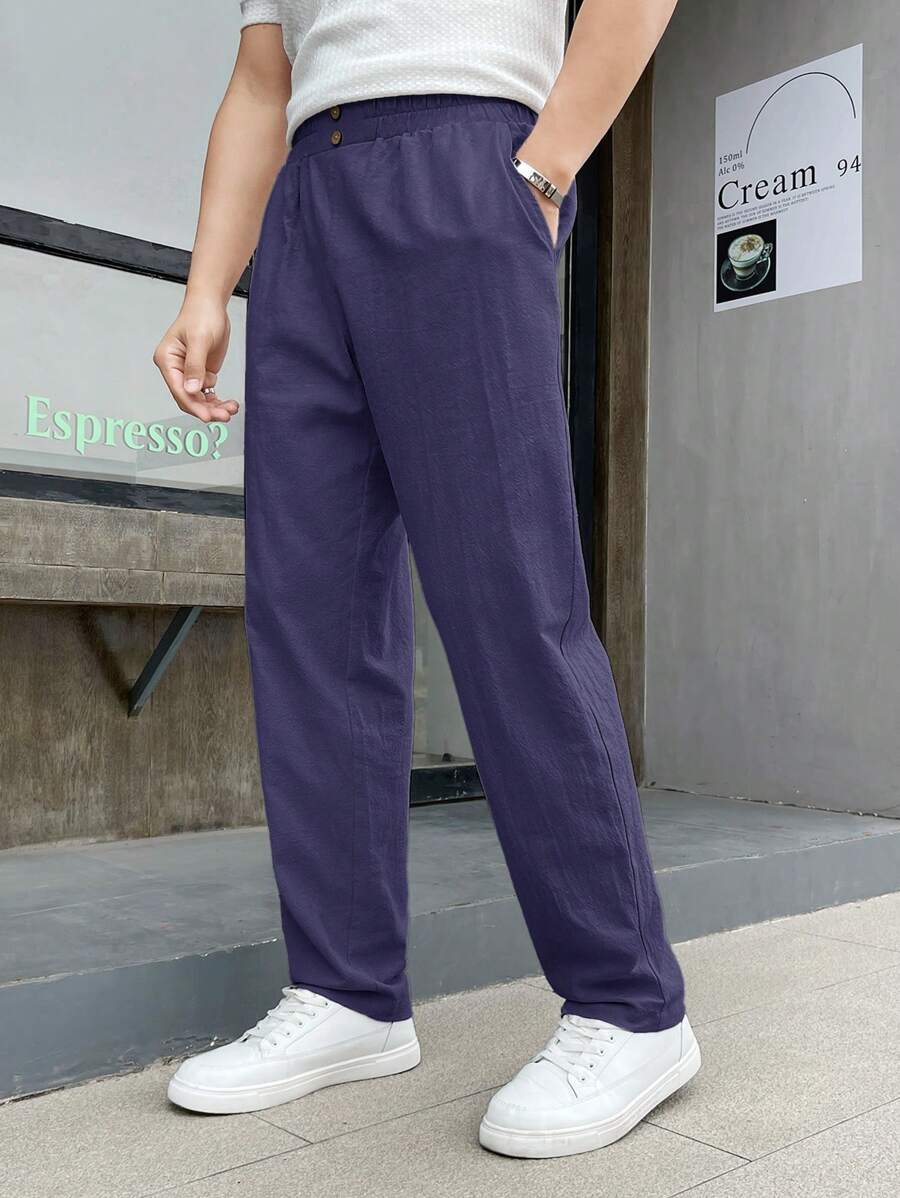 Manfinity Homme Men's Simple Woven Casual Trousers With Front Button Pockets