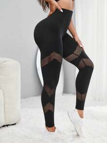 Easithlete Quần Leggings Thể thao Nữ Cắt ra màu trơn - màu đen - Xem 2
