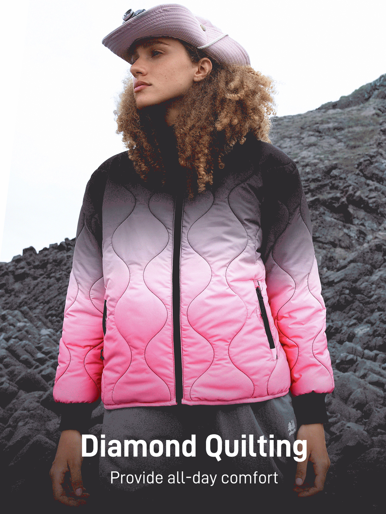 In My Nature Women's Outdoor Gradient Color Hooded Padded Coat, Versatilewinter Women Tops - Baby Pink - View 3