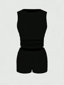 INAWLY 2 pièces Ensemble débardeur et short d'été décontracté unicolore pour femme